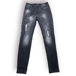 ZLZ Jeans Men’s Black Slim Fit Ripped‎ Distressed Jeans 30” Waist Fashion